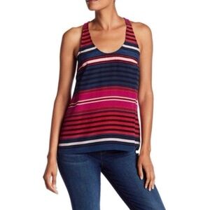 Joie Drew C 'Caviar Dark Navy Striped Silk Racerback Tank Top